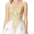 Grace Karin Strapless Sweetheart Golden Appliqued White Beaded Tulle Cocktail Dress GK000138-1